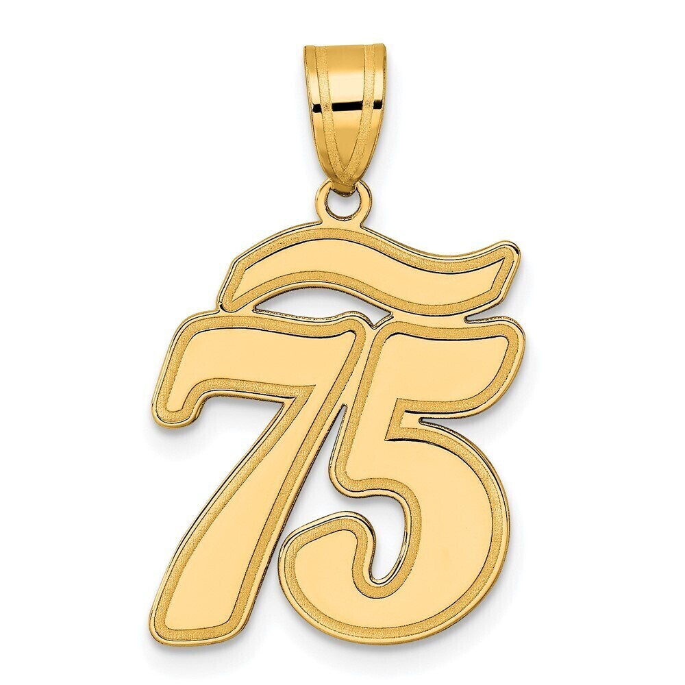 Kazi Luxury 14k Brushed Border Script Number 75 Pendant
